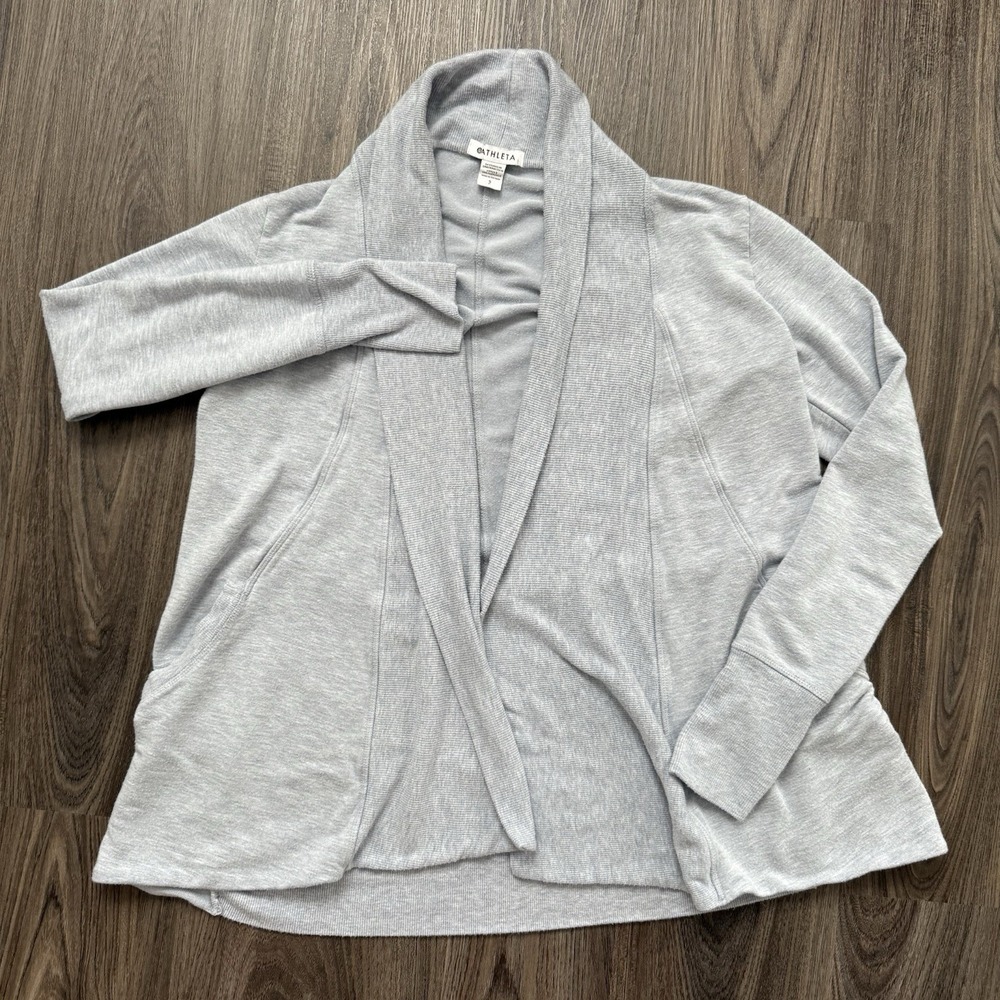 Athleta Womens Gray Heather Long Sleeve Open Front Cardigan Sweater Small - Picture 2 of 13